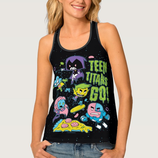 Teen Titans Go! | Gnarly 90's Pizza Graphic Tank Top (Front)