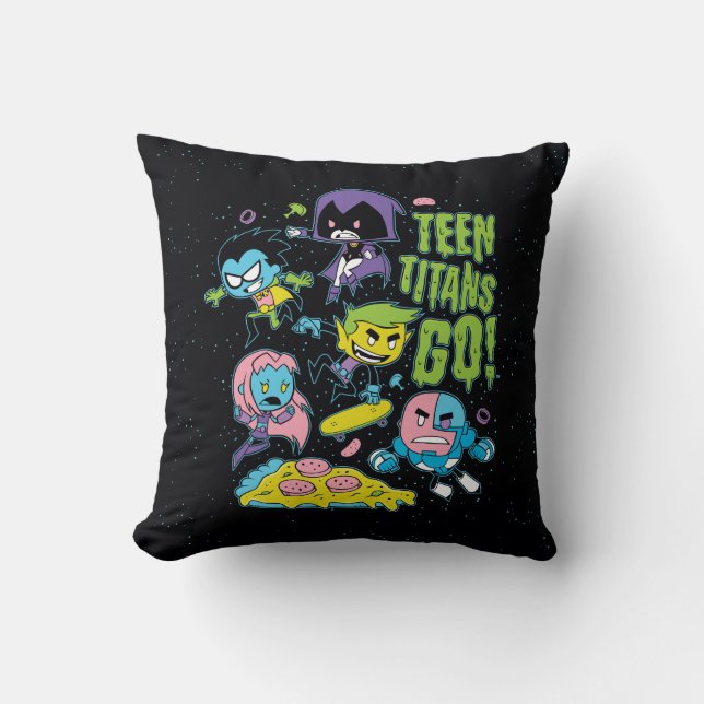 Teen Titans Go! | Gnarly 90's Pizza Graphic Throw Pillow (Front)