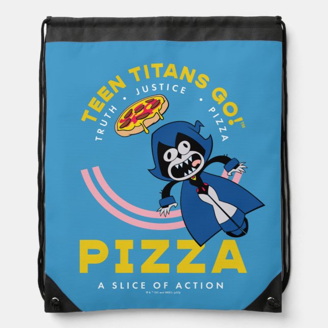 Teen Titans Go! Raven "Truth Justice Pizza" Drawstring Bag (Front)