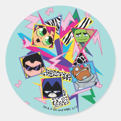 Teen Titans Go  Retro 90s Group Collage Classic Round Sticker