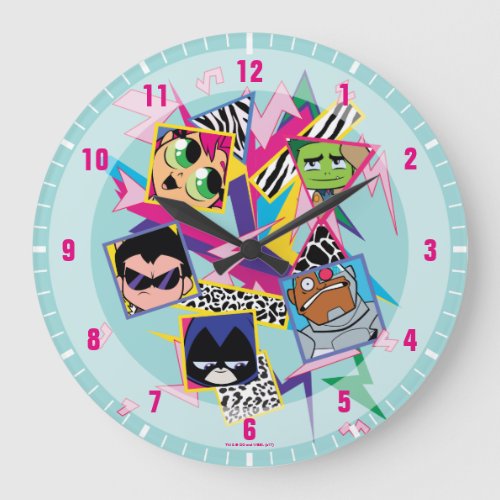 Teen Titans Go  Retro 90s Group Collage Large Clock