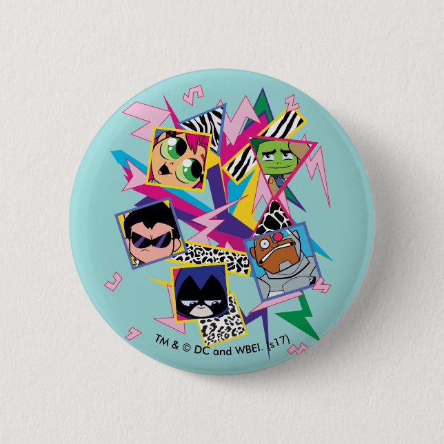 Teen Titans Go! | Retro 90's Group Collage Pinback Button (Front)