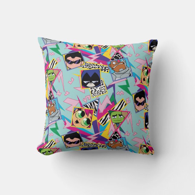Teen Titans Go! | Retro 90's Group Collage Throw Pillow (Front)