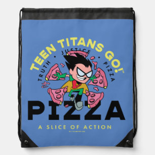 Teen Titans Go! Robin "Truth Justice Pizza" Drawstring Bag