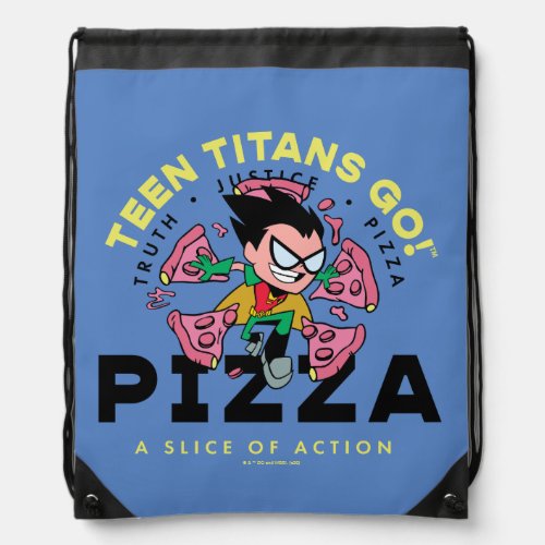 Teen Titans Go Robin Truth Justice Pizza Drawstring Bag