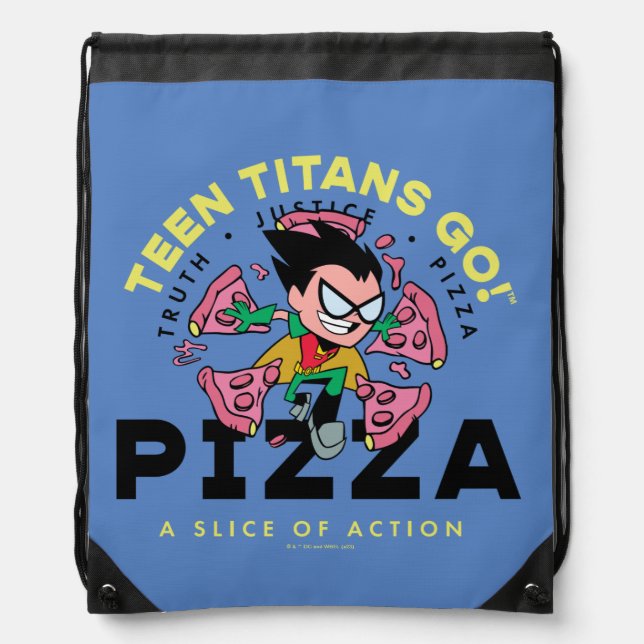 Teen Titans Go! Robin "Truth Justice Pizza" Drawstring Bag (Front)