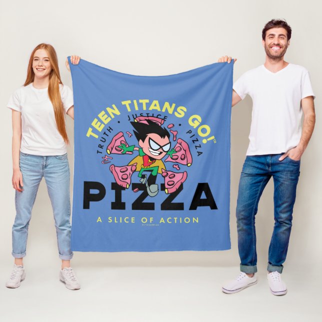 Teen Titans Go! Robin "Truth Justice Pizza" Fleece Blanket (In Situ)