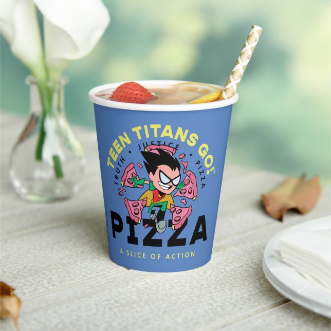 Teen Titans Go! Robin "Truth Justice Pizza" Paper Cups (Insitu)