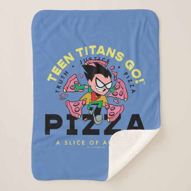 Teen Titans Go! Robin "Truth Justice Pizza" Sherpa Blanket (Front)