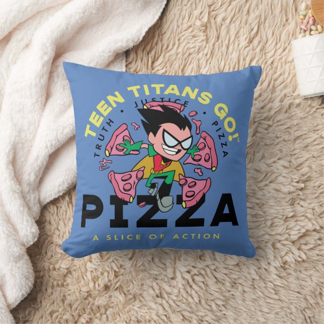 Teen Titans Go! Robin "Truth Justice Pizza" Throw Pillow (Blanket)