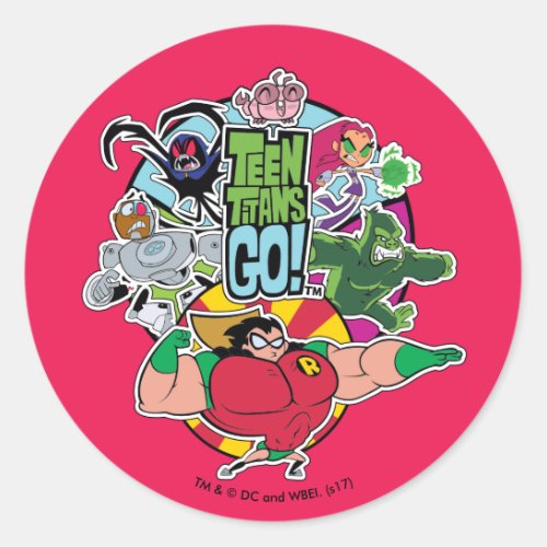 Teen Titans Go  Team Group Graphic Classic Round Sticker