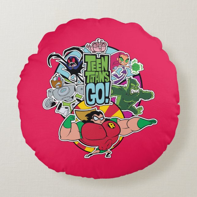 Teen Titans Go! | Team Group Graphic Round Pillow (Front)