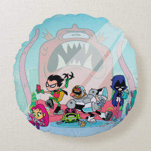 Teen Titans Go! Tentacled Monster Approaches Round Pillow