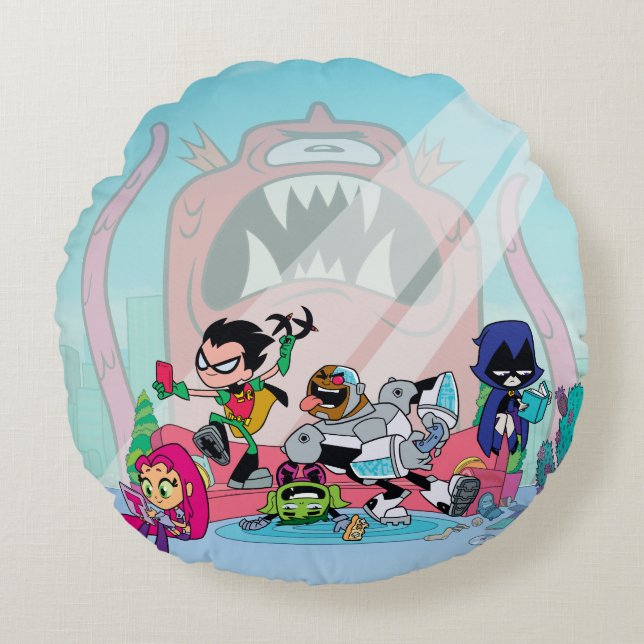 Teen Titans Go! | Tentacled Monster Approaches Round Pillow (Front)