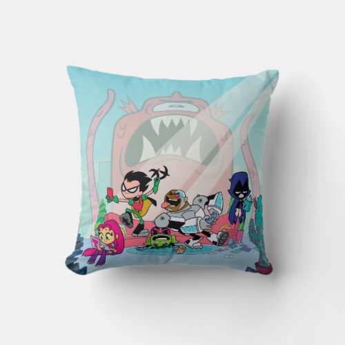 Teen Titans Go  Tentacled Monster Approaches Throw Pillow