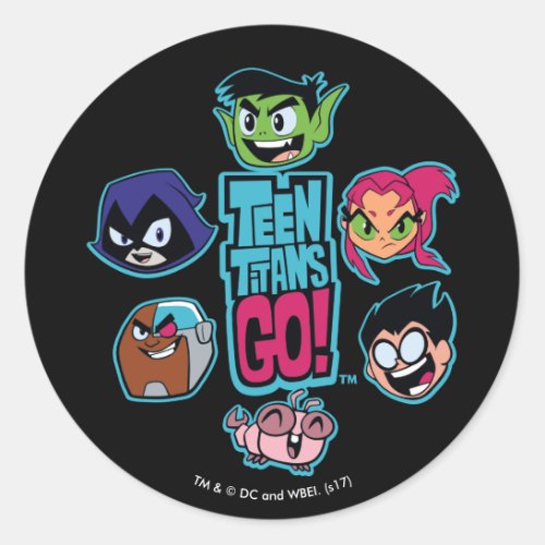 Teen Titans Go  Titans Head Pattern Classic Round Sticker