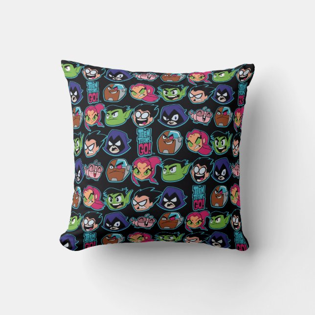 Teen Titans Go! | Titans Head Pattern Throw Pillow (Front)