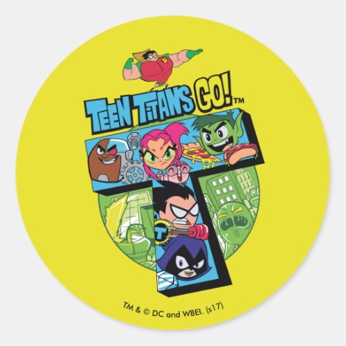 Teen Titans Go  Titans Tower Collage Classic Round Sticker
