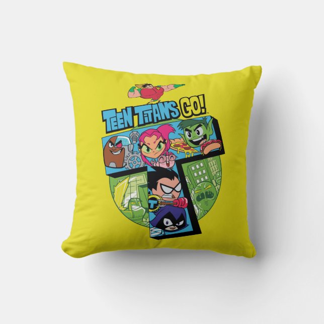 Teen Titans Go! | Titans Tower Collage Throw Pillow (Front)