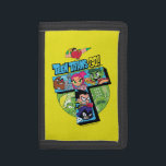 Teen Titans Go! | Titans Tower Collage Trifold Wallet<br><div class="desc">This fun Teen Titans Go! graphic features the Titans and their favorite items within a giant T-shape, representing their home base Titan Tower. Cyborg has his gears and bolts, Starfire has Silkie, Beast Boy has pizza and a hot dog, Robin has an arrow and communicator, and Raven has a gem....</div>