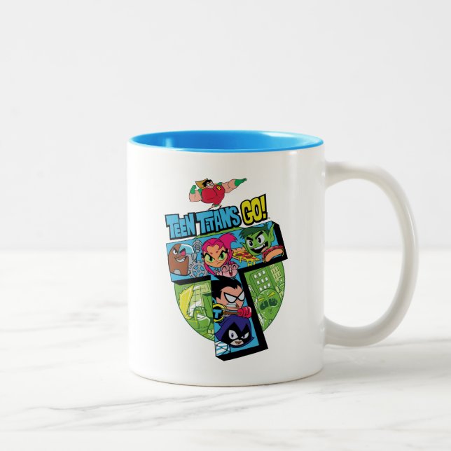 Teen Titans Go! | Titans Tower Collage Two-Tone Coffee Mug (Right)