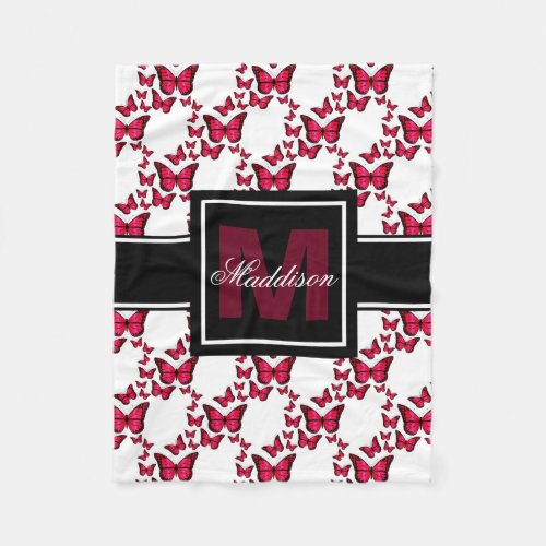 Teen Tween Girls Personalized Monogram Butterfly Fleece Blanket