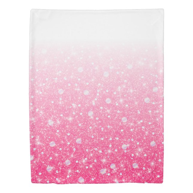 Teen Tween Girls Sparkly Pink Glitter Ombre Duvet Cover (Front)