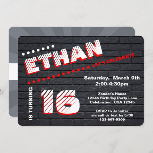 Teen/Tween Graffiti Brick Wall Birthday Boy Party Invitation