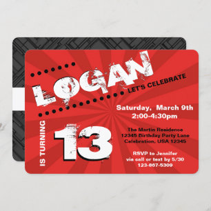 Teen/Tween Graffiti Wall Birthday Boy Party Invitation