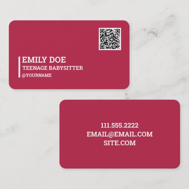 Teenage Babysitter QR Code Business Card (Front/Back)