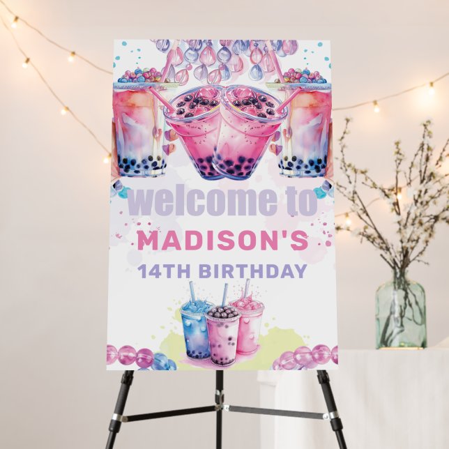 Teenage Boba Bubble Tea Birthday Welcome Sign (In Situ (Stand))