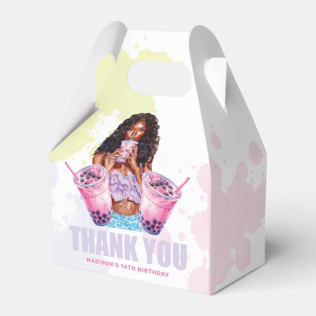 Teenage Boba Tea Custom African American Birthday Favor Boxes (Front Side)