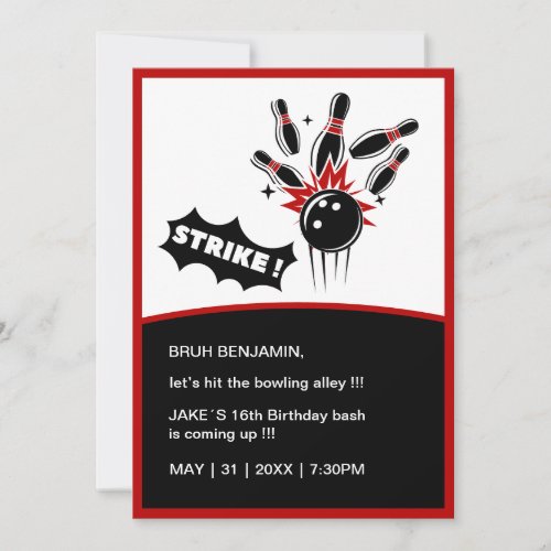 teenage Bruh hit bowling alley fun birthday night Invitation