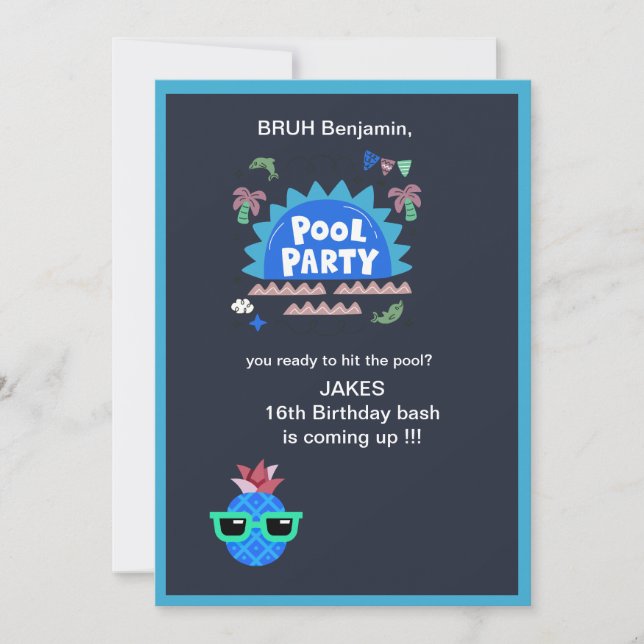 teenage bruh you up hit the pool party birthday invitation (Front)