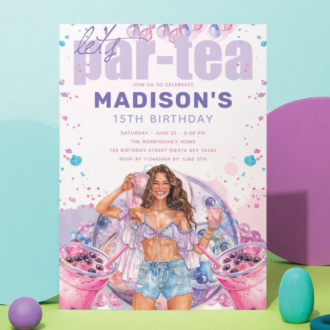 Teenage Colorful Boba Bubble Tea Birthday Invitation (Creator Uploaded)