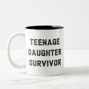 Teenage Daughter Survivor Funny Father's Day Humor Two-Tone Coffee Mug