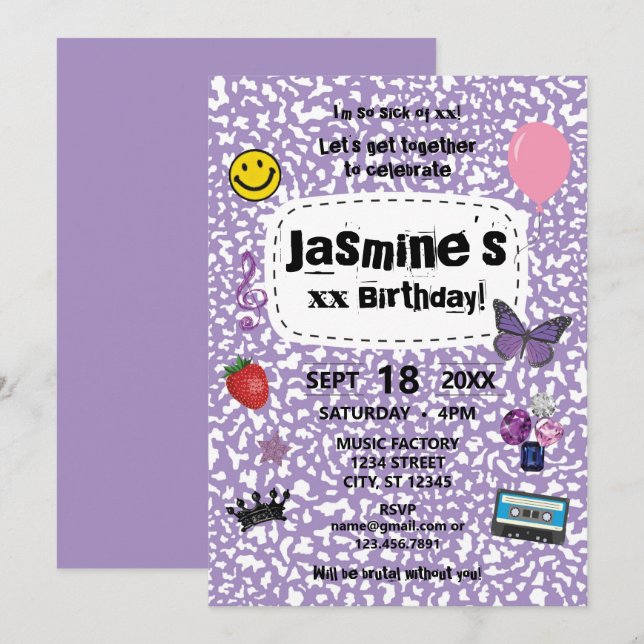 Teenage Dream Birthday Invitation Lavender (Front/Back)