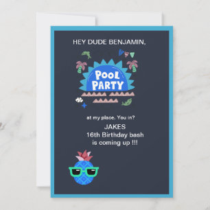 teenage dude pool party birthday splash invitation