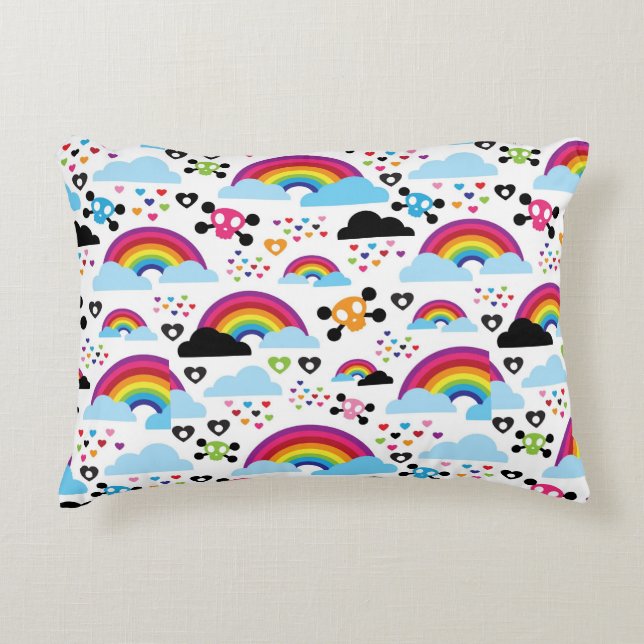 Teenage emo rainbow skull background accent pillow (Front)