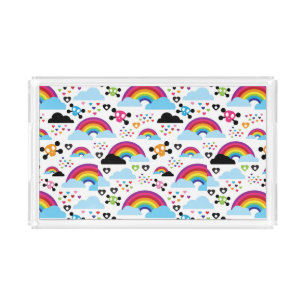 Teenage emo rainbow skull background acrylic tray