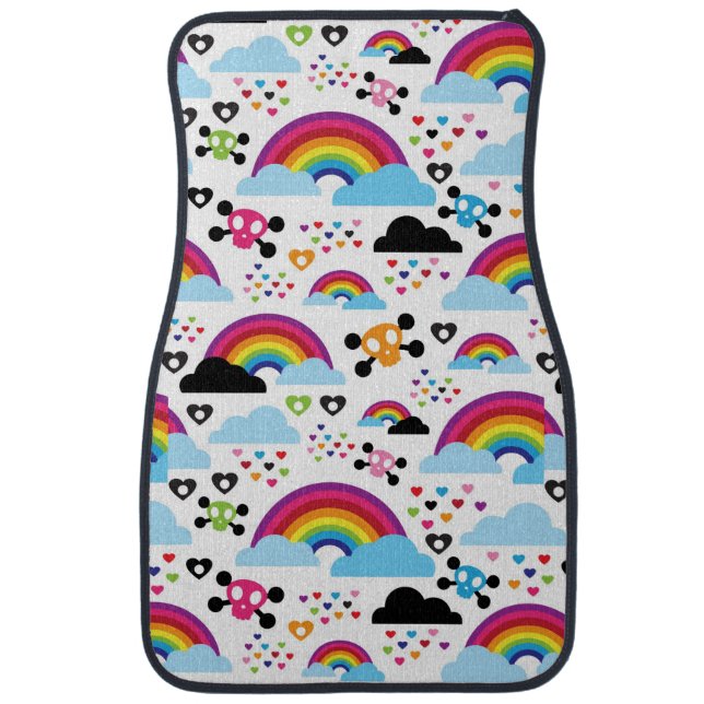 Teenage emo rainbow skull background car mat (Front)