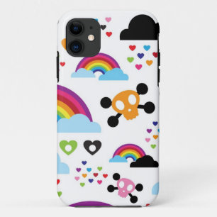 Teenage emo rainbow skull background iPhone 11 case