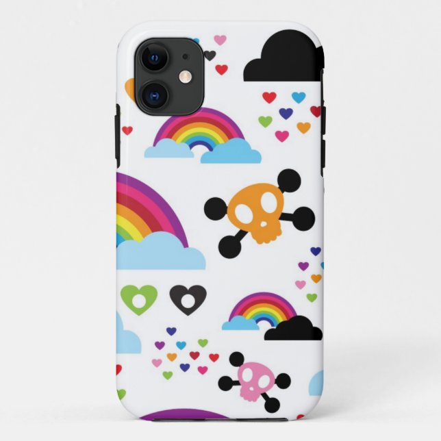 Teenage emo rainbow skull background Case-Mate iPhone case (Back)