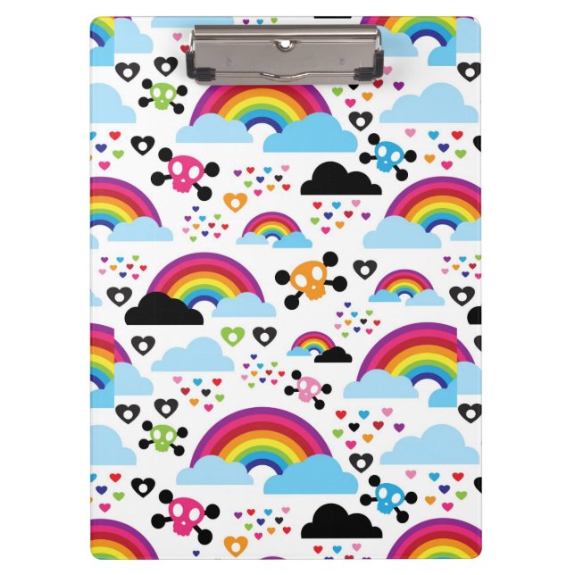 Teenage emo rainbow skull background clipboard (Front)