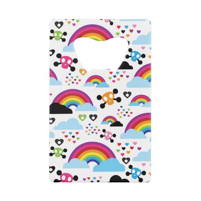 Teenage emo rainbow skull background credit card bottle opener (Front)