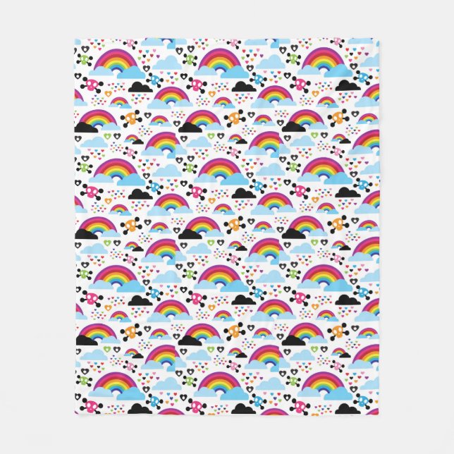 Teenage emo rainbow skull background fleece blanket (Front)