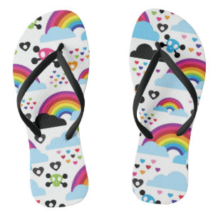 Teenage emo rainbow skull background flip flops