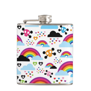 Teenage emo rainbow skull background hip flask