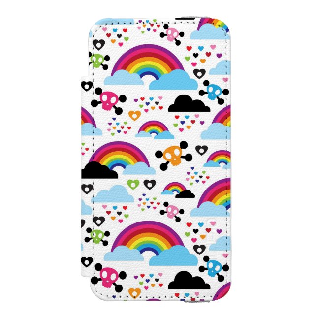 Teenage emo rainbow skull background incipio iPhone wallet case (Folio Front)