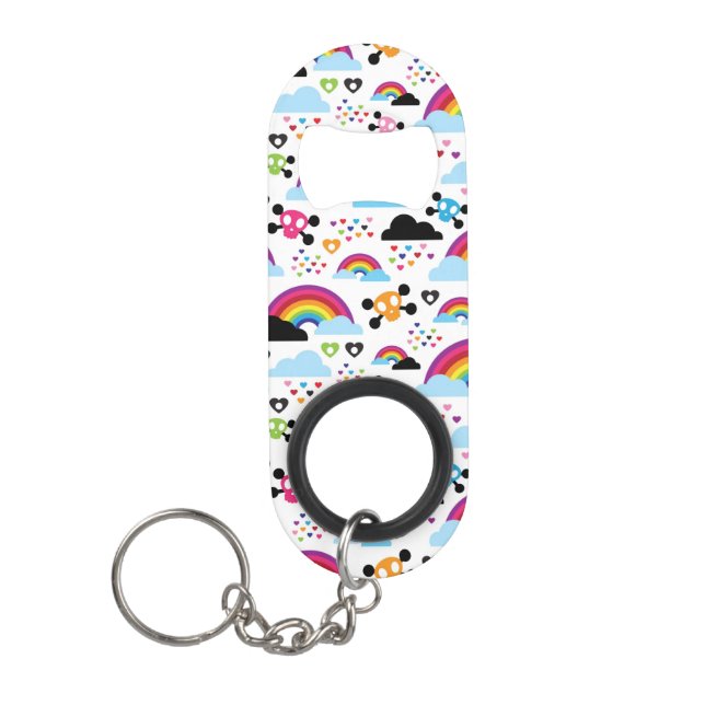 Teenage emo rainbow skull background keychain bottle opener (Front)